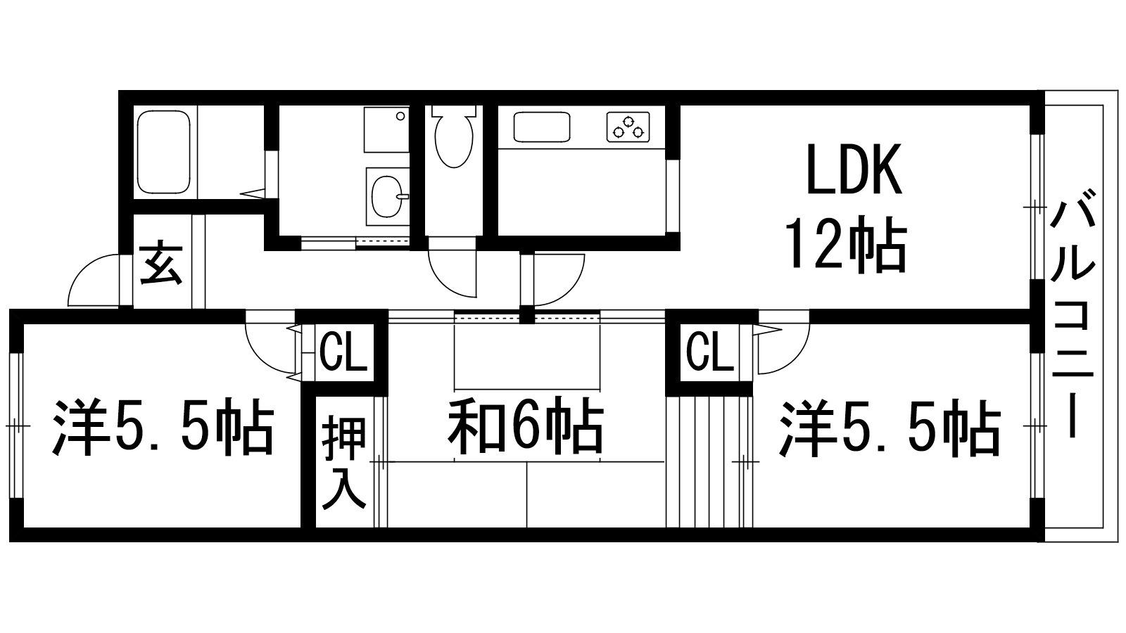 シャトーヌーヴォー(3LDK/2階)の間取り写真