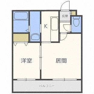 グランドサクセス東札幌(1DK/2階)の間取り写真