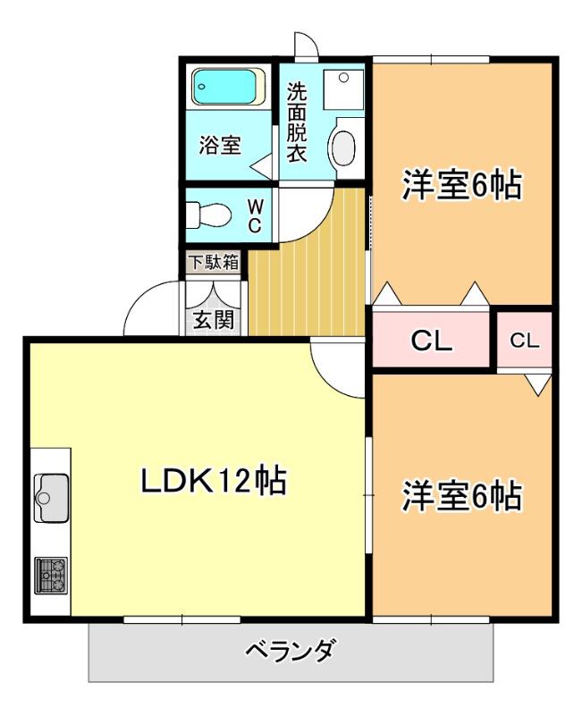 ツインタウン芳仙(2LDK/2階)の間取り写真