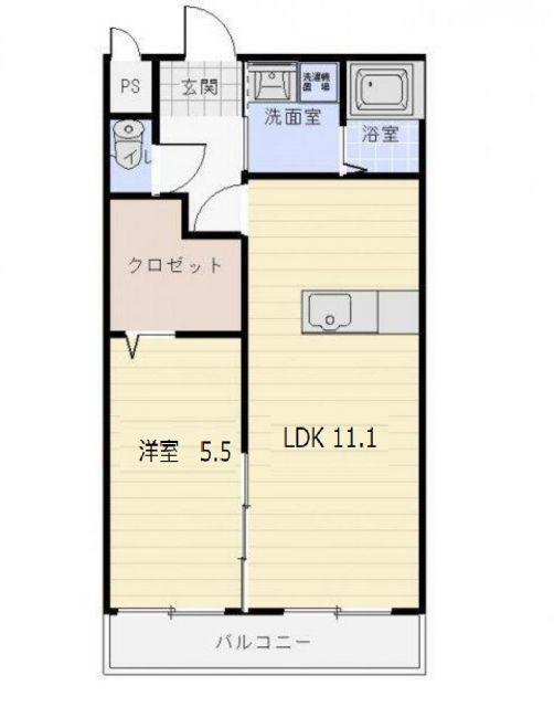 ユーミーマンション別府石垣(1LDK/2階)の間取り写真