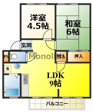 サンシティー西大路(2LDK/1階)の間取り写真