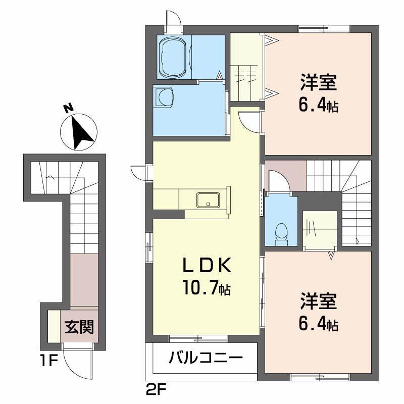 クラヴィエ 沖洲 I番館(2LDK/2階)の間取り写真