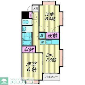 大田区大森西一丁目(2DK/2階)の間取り写真