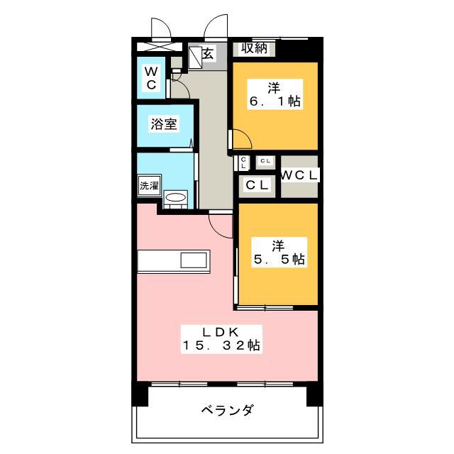 ア・ドリーム市平賀(2LDK/4階)の間取り写真