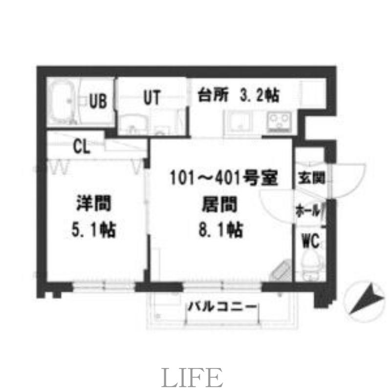 グランメールSARA(1LDK/2階)の間取り写真
