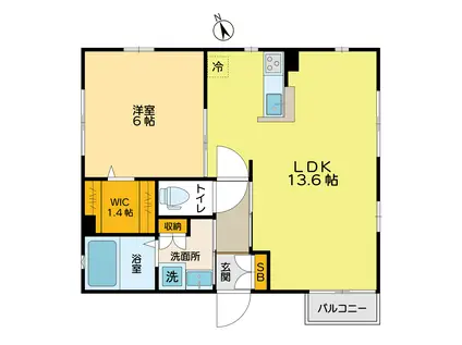 リヴェール立川(1LDK/1階)の間取り写真