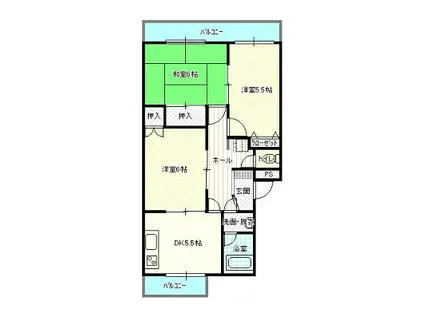 コーポ緑ヶ丘(3DK/2階)の間取り写真