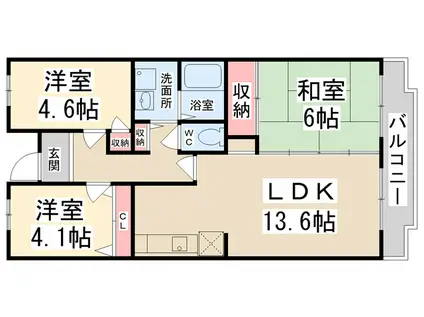 COURTひらき坂(3LDK/3階)の間取り写真