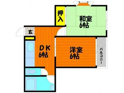 コーポ門田屋敷(2DK/2階)の間取り写真
