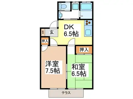 ラ・プランタ原(2DK/1階)の間取り写真