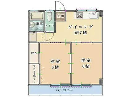 コーポ山田(2DK/2階)の間取り写真