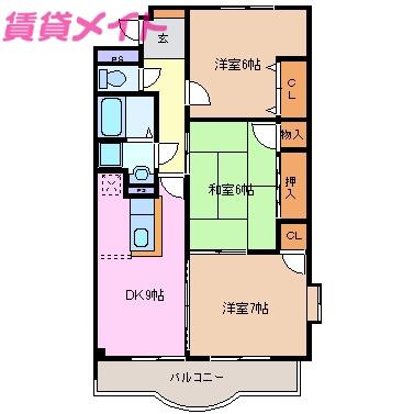 プラムスクエア(3DK/1階)の間取り写真