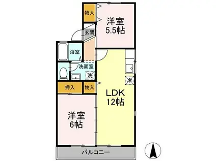 デュエット1(2LDK/2階)の間取り写真