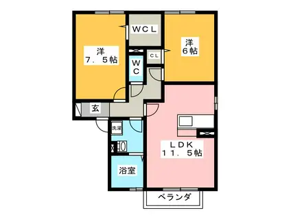 グランシャリオ L(2LDK/1階)の間取り写真