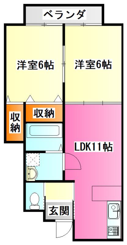 クレアールライフ金田(2LDK/2階)の間取り写真