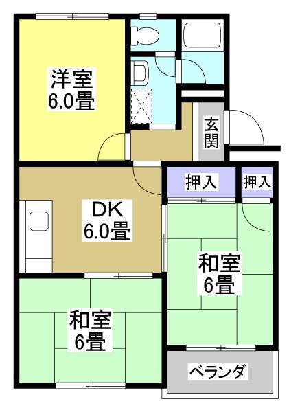 グリーンハイツ楊子(3DK/1階)の間取り写真
