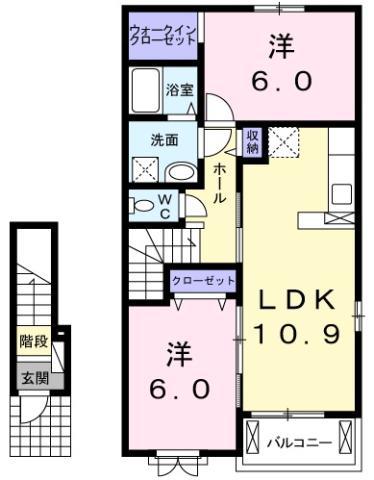 コンフォート アシロI(2LDK/2階)の間取り写真