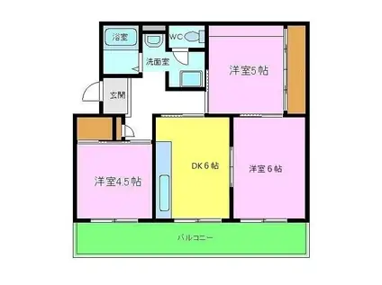 ヴィラナリー千代田 1号棟(3DK/1階)の間取り写真