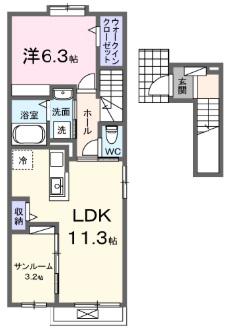 ガジュマル(1LDK/2階)の間取り写真