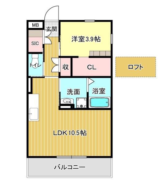 バンベールノース(1LDK/2階)の間取り写真