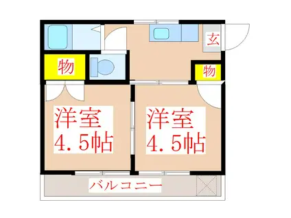 ノボリハイツ(2K/2階)の間取り写真