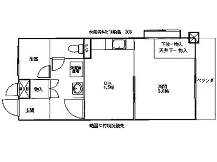 熊本市中央区水前寺4丁目(1DK/3階)の間取り写真