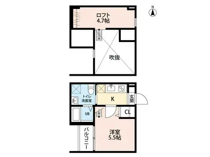 ブルースカイ(1K/1階)の間取り写真