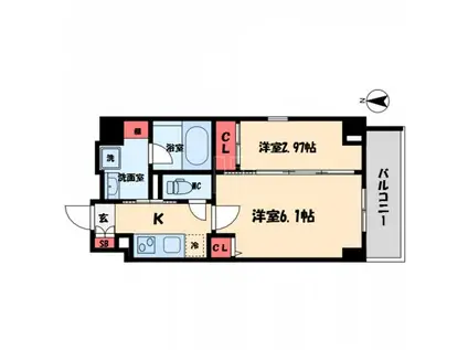 シーズンフラッツ靭本町(2K/2階)の間取り写真