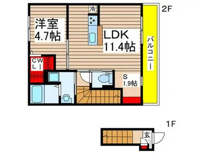 アムール計画(1SLDK/2階)の間取り写真