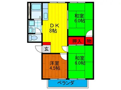 サンノースサンライフ(3DK/2階)の間取り写真