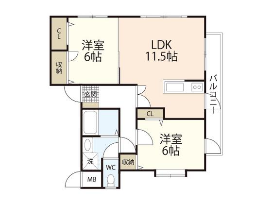 マルシュ梅林II(2LDK/1階)の間取り写真