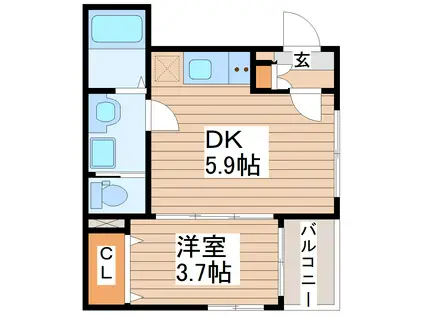 ラ・カーサ仙台(1DK/1階)の間取り写真