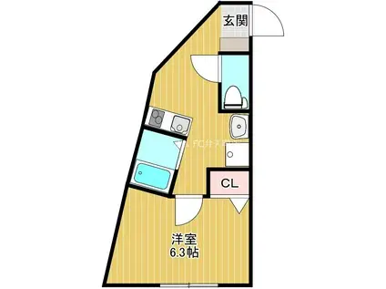 ルバート池島(1K/4階)の間取り写真
