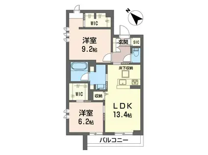 フェリシード野沢(2LDK/1階)の間取り写真