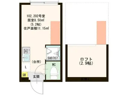 ハーモニーテラス豊玉北(ワンルーム/2階)の間取り写真