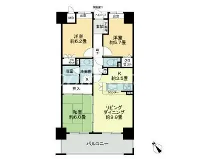 フレシア徳島(3LDK/3階)の間取り写真