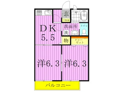 ソレジオ六町(2DK/2階)の間取り写真