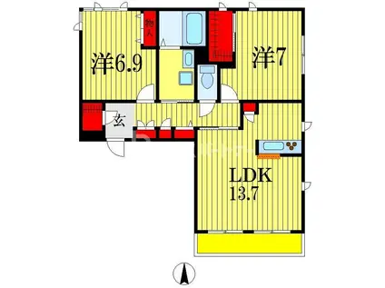 リッツ末広II(2LDK/2階)の間取り写真