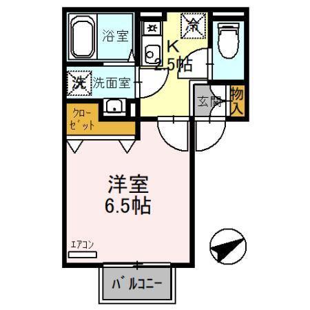 パセオ御堂町(1K/2階)の間取り写真