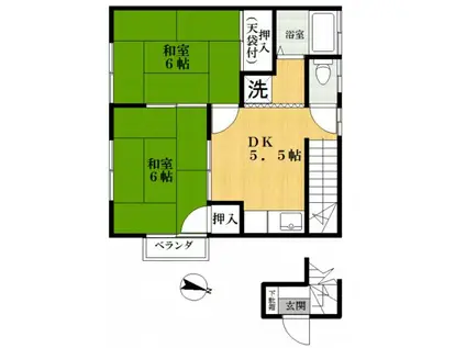 大熊荘(2DK/2階)の間取り写真