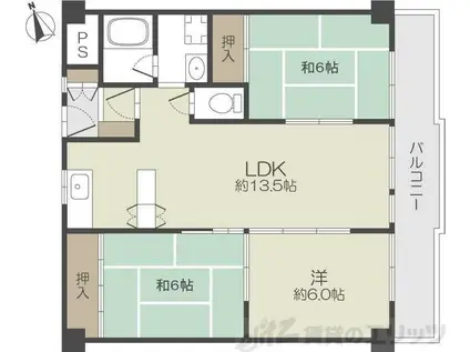 ヌーヴェレール南茨木II(3LDK/6階)の間取り写真