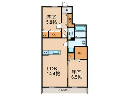フォンターナ壱番館(2LDK/1階)の間取り写真