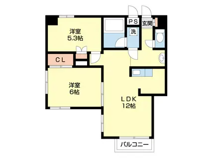 リバティープラザ東大通(2LDK/2階)の間取り写真