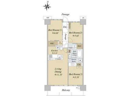 シティテラス小金井公園 A棟(3LDK/6階)の間取り写真