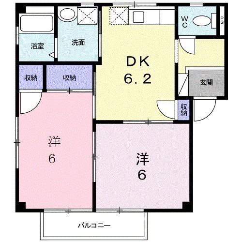 シーフォレストB(2DK/2階)の間取り写真