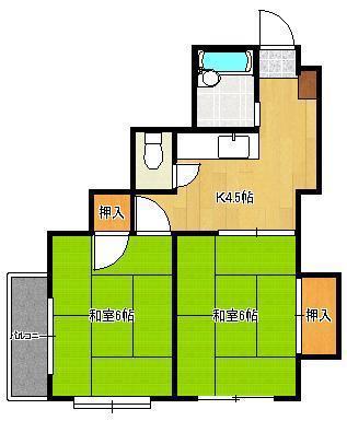 シャトレ境川II(2K/4階)の間取り写真