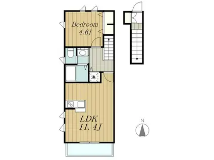 ハイム奈航詩(1LDK/2階)の間取り写真