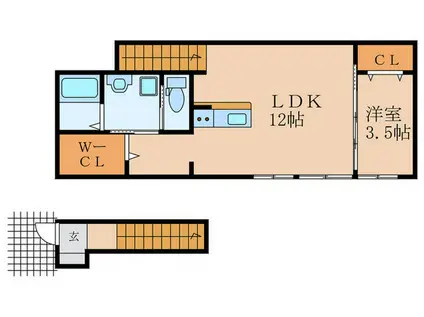 SKY FIRST YUKUHASHI B(1LDK/2階)の間取り写真