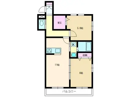 シャンポール(2LDK/2階)の間取り写真