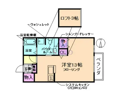 モナリエ曽根(ワンルーム/2階)の間取り写真